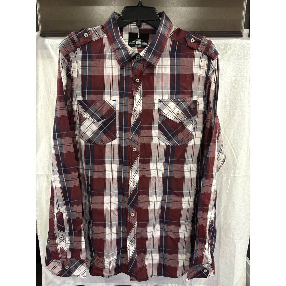 Jeans By Buffalo Shirt Men's XL Plaid Button Up Long Sleeve Burgundy Military